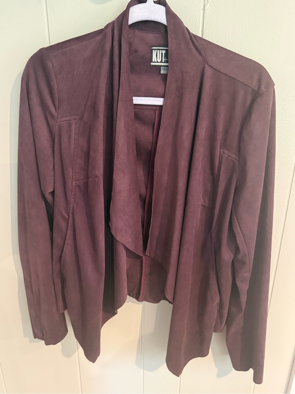 Kut from the Kloth Burgundy Suede-Effect Draped Open Front Jacket
